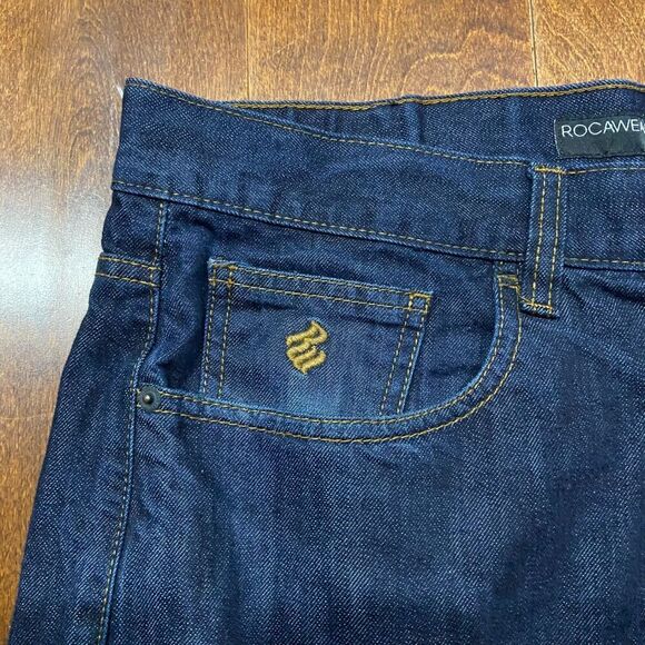 Rocawear Classic Fit Vintage Y2K Dark Denim Straight Leg Jeans Mens Size 38 x 30 - Picture 4 of 12